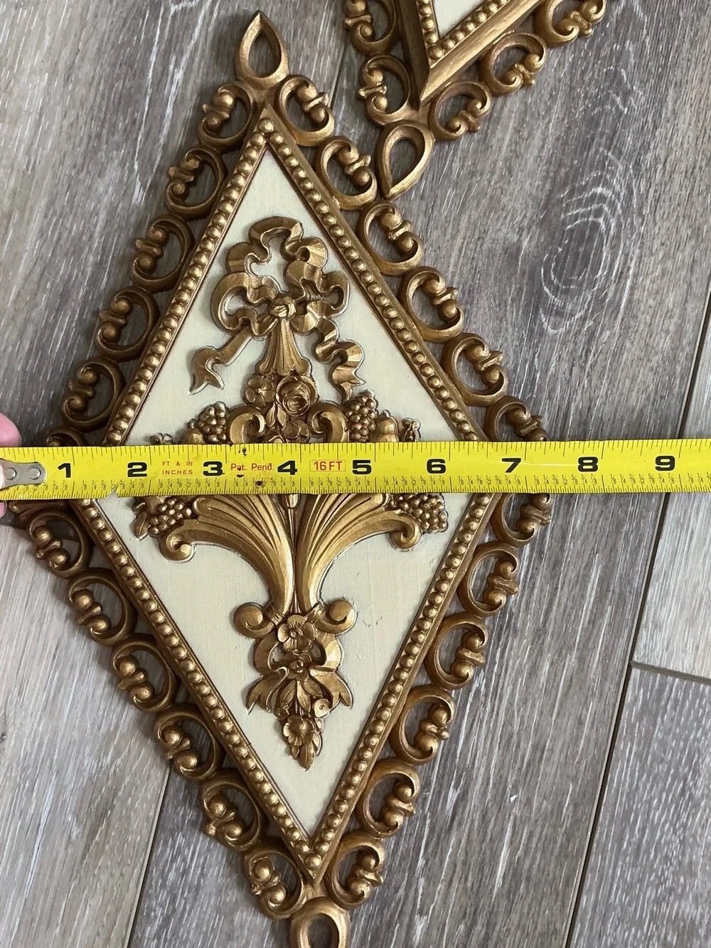 Homco Ornate Gold and Cream Diamond Wall Plaques - Set of 4